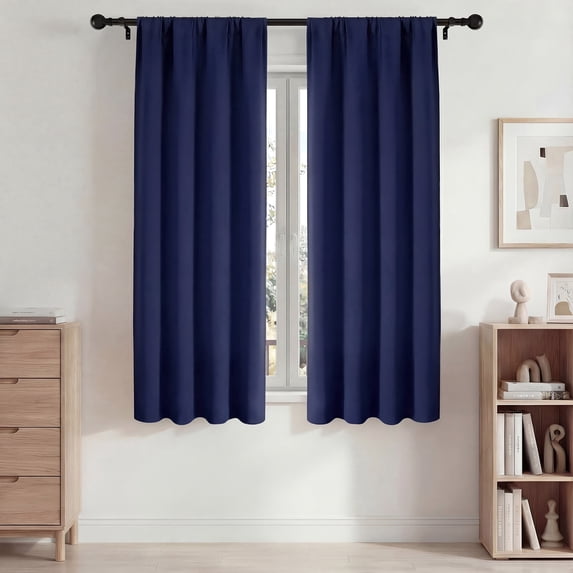 Blackout Curtains, 42x63in Blackout Curtains Set of 2, Room Darkening Rod Pocket Drapes for Bedroom Living Room, Thermal Insulated & Noise Reduction Window Curtains, Navy Blue