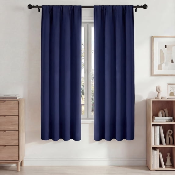 Blackout Curtains, 42x72in Blackout Curtains Set of 2, Room Darkening Rod Pocket Drapes for Bedroom Living Room, Thermal Insulated & Noise Reduction Window Curtains, Navy Blue
