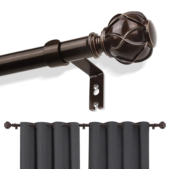 Bronze Curtain Rods for Windows 48 to 120 inches, Adjustable Length Curtain Rod with Metal Finials, 1 inch Diameter Heavy Duty Drapery Rod for Modern Decor Bedroom Kitchen Living Room