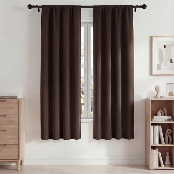 Blackout Curtains, 42x72in Blackout Curtains Set of 2, Room Darkening Rod Pocket Drapes for Bedroom Living Room, Thermal Insulated & Noise Reduction Window Curtains, Brown