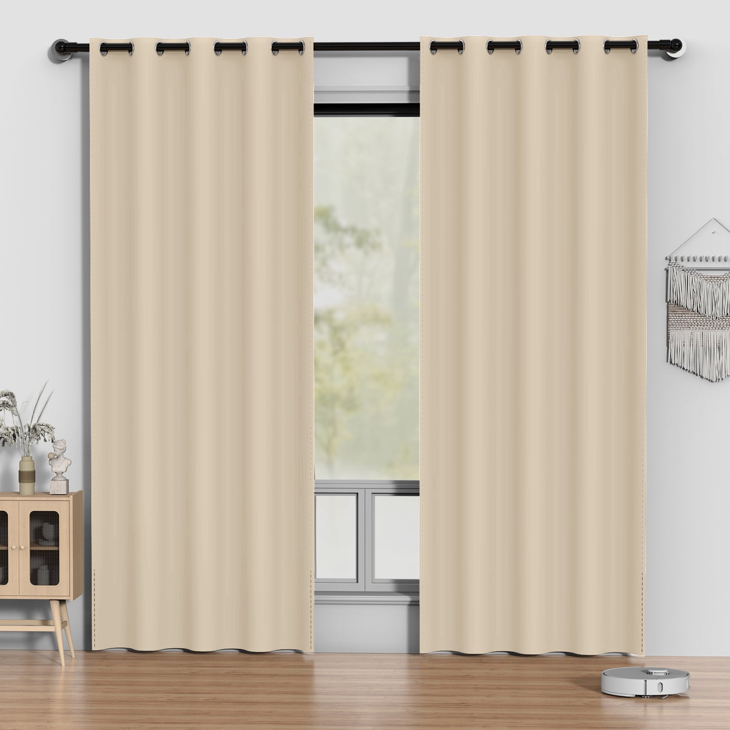 Beige Blackout Curtains 52 x 84 inch, Thermal Insulated Black Curtains Set of 2 Panels, Noise Reduce Room Darkening Drapes for Bedroom, Living Room, Privacy Protection & Energy Saving