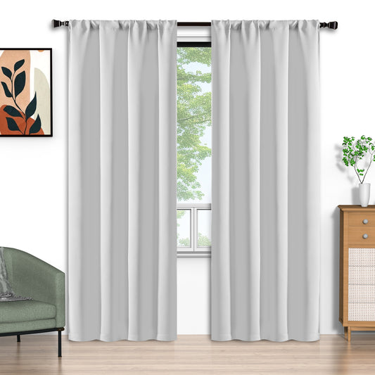 White Blackout Curtains 52x96 inch, Rod Pocket Curtains Set of 2 Thermal Insulated, Solid Home Decor Window Drapes for Living Room Bedroom, Privacy Assured&Energy Saving