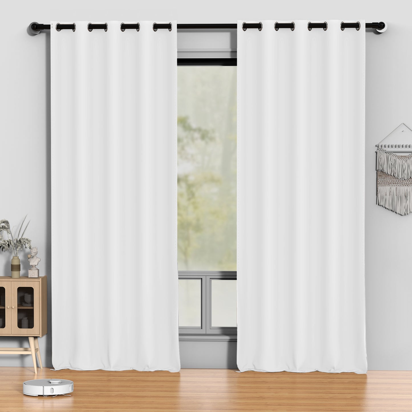 Greyish White Blackout Curtains 52 x 96 inch, Thermal Insulated Black Curtains Set of 2 Panels, Noise Reduce Room Darkening Drapes for Bedroom, Living Room, Privacy Protection & Energy Saving