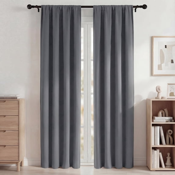 Blackout Curtains, Room Darkening Curtains 42x84in 2 Panels Set, Rod Pocket Blackout Drapes for Bedroom Living Room, Thermal Insulated & Noise Reduction Window Curtains, Gray