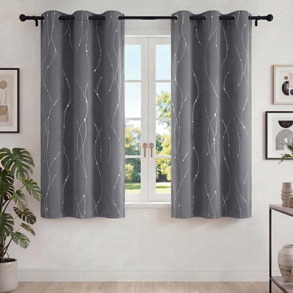 Blackout Curtains, 42x63 inch Blackout Curtain Set of 2, Thermal Insulated Window Drapes with Grommets, Noise Reducing & Energy Saving Curtains for Living Room, Printed Gray