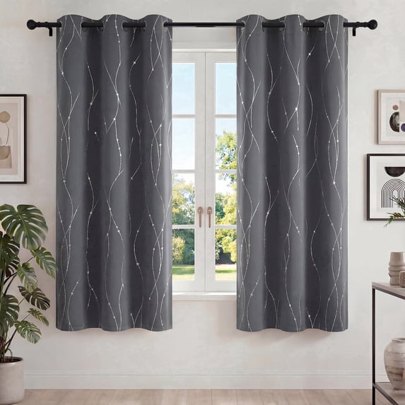 Blackout Curtains, 42x72 inch Blackout Curtain Set of 2, Thermal Insulated Window Drapes with Grommets, Noise Reducing &Energy Saving Curtains for Living Room Bedroom, Printed Gray