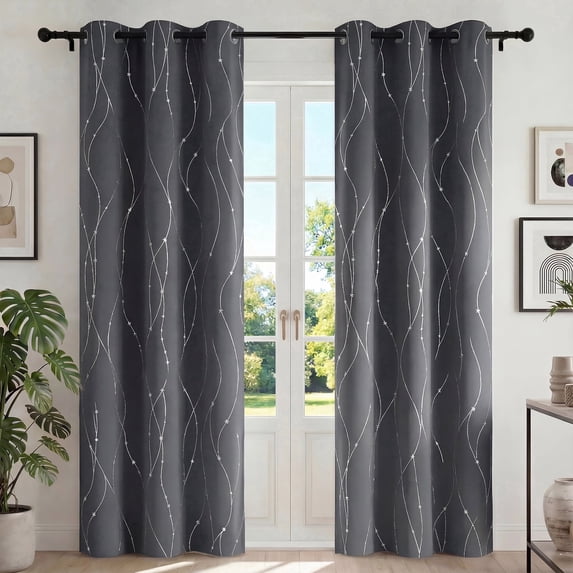 Blackout Curtains, 42x84 inch Blackout Curtain Set of 2, Thermal Insulated Window Curtains with Grommets, Noise Reducing & Energy Saving Drapes for Living Room,Printed Gray