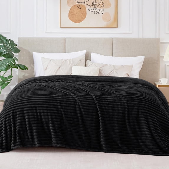 King Blanket for Bed, 230GSM Super Soft Cozy Blankets and Throws, Decorative Throw Blankets for Women Men Gifts, Throws with Stripes for Sofa Bed Decor, 108''x90'',Black