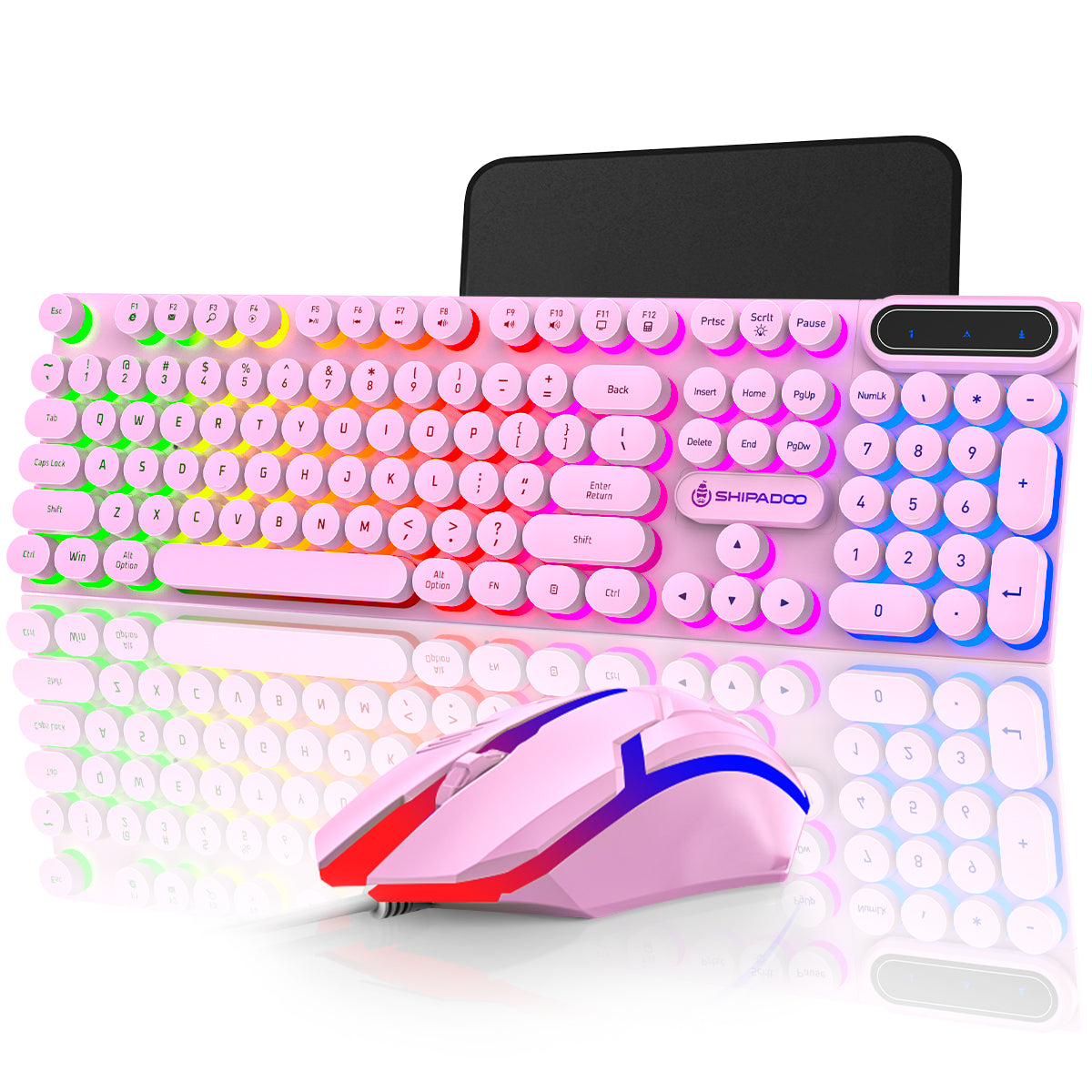 CSD01WGKBD500PKWired Keyboard & Mouse Combo, Retro Punk RGB Backlit Gaming Keyboard and Mouse W/Multimedia and Shortcut Keys, PC Gaming Keyboard, Office Keyboard for Working or Primer Gaming, Office Device, Pink
