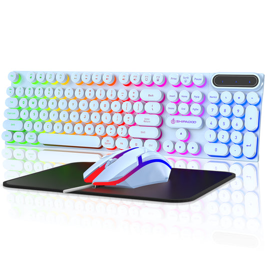 CSD02WGKBD500BUWired Gaming Keyboard & Mouse Combo, RGB Backlit Keyboard and Mouse and Mouse pad, Full-Size, Ergonomic Tilt Angle, PC Gaming Keyboard w/Multimedia & Shortcut Keys for Working or Primer Gaming, Blue