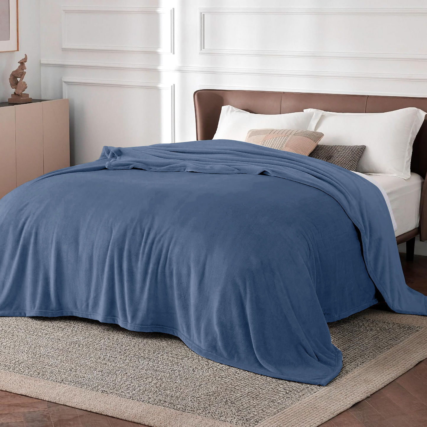 King Bed Blanket, Super Soft and Thick Throw Blanket for Couch Bed RV, Lightweight Cozy Blue Blanket for All Seasons, Decor & Giftable Gray Blanket for Women Men 90x108 in