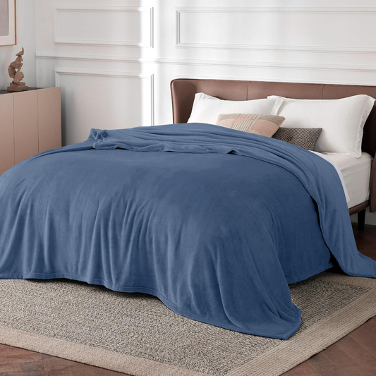 Bed Blanket Queen Size, Super Soft and Thick Throw Blanket for Couch Bed RV, Lightweight Cozy Bed Blanket for All Seasons, Decor & Giftable Sage Blanket for Women Men 90x90in, Blue
