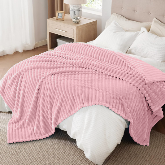 King Size Blanket,Extra Soft Strip Blanket, Plush Fuzzy Cozy Bed Blankets and Throws for Couch,Bed,Sofa,Lightweight and Versatile Throws for Office Bedroom Picnic Home Decor,90x108" Pink
