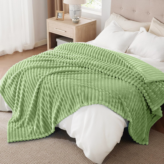 King Size Blanket,Extra Soft Strip Blanket, Plush Fuzzy Cozy Bed Blankets and Throws for Couch,Bed,Sofa,Lightweight and Versatile Throws for Office Bedroom Picnic Home Decor,90x108" Sage