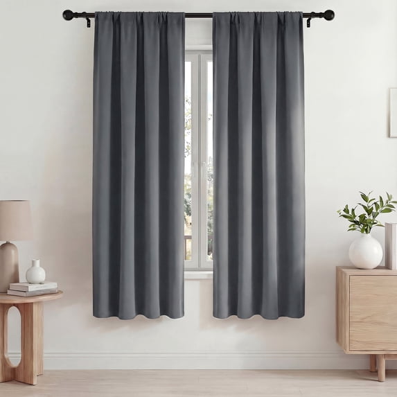 Blackout Curtains, 42x72 in Blackout Curtains Set of 2, Room Darkening Rod Pocket Drapes for Living Room Bedroom, Noise Reduction & Thermal Insulated, Gray