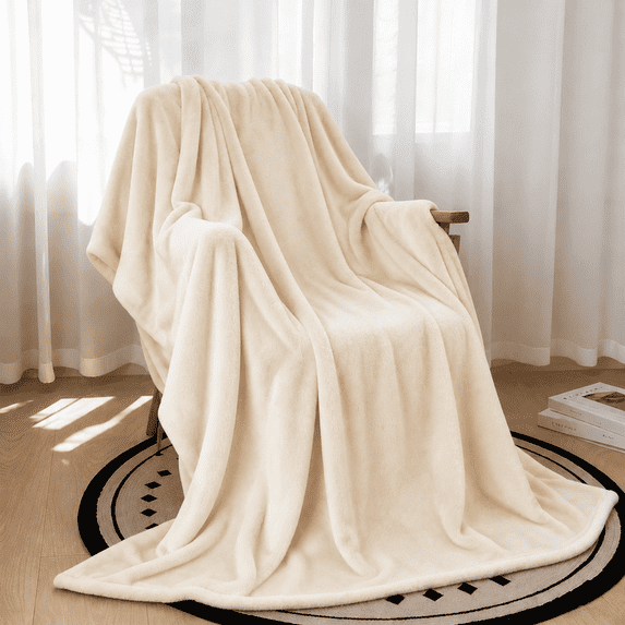 Throw Blanket, 50x60 inch Soft & Warm Blanket for Sleep Snap, Lightweight Reversible Bed Blankets and Cozy Throws for Bedroom Office Travel Camping & Home Decor, Beige