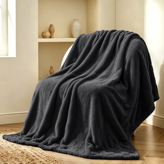 Twin Size Bed Blanket, 60x80 inch Soft & Warm Throw Blanket for Sofa Couch, Lightweight Cozy Blankets and Throws for Bedroom Office Travel Camping Decor, Black