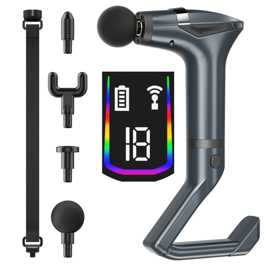 CSD01SSMG0000BK  3-in-1 Massage Gun with Extension Handle Holder, Deep Tissue Massager Gun Easy to Massage Back, Professional Percussion Muscle Massage Gun for Athletes, LED Display Portable Electric Sport Massager